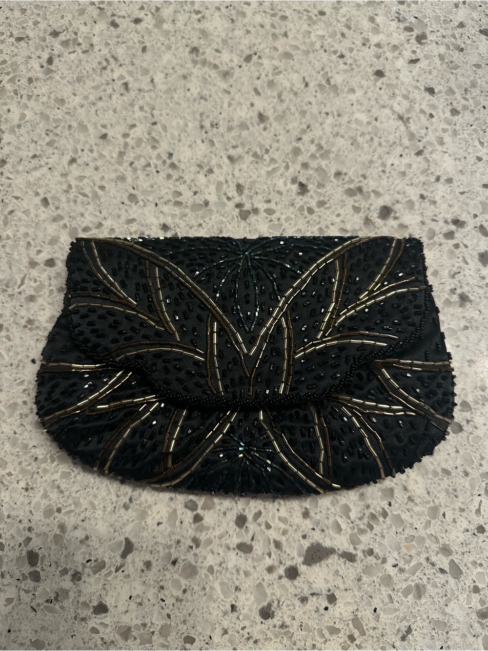 Vintage Elegant Black Beaded Evening Clutch